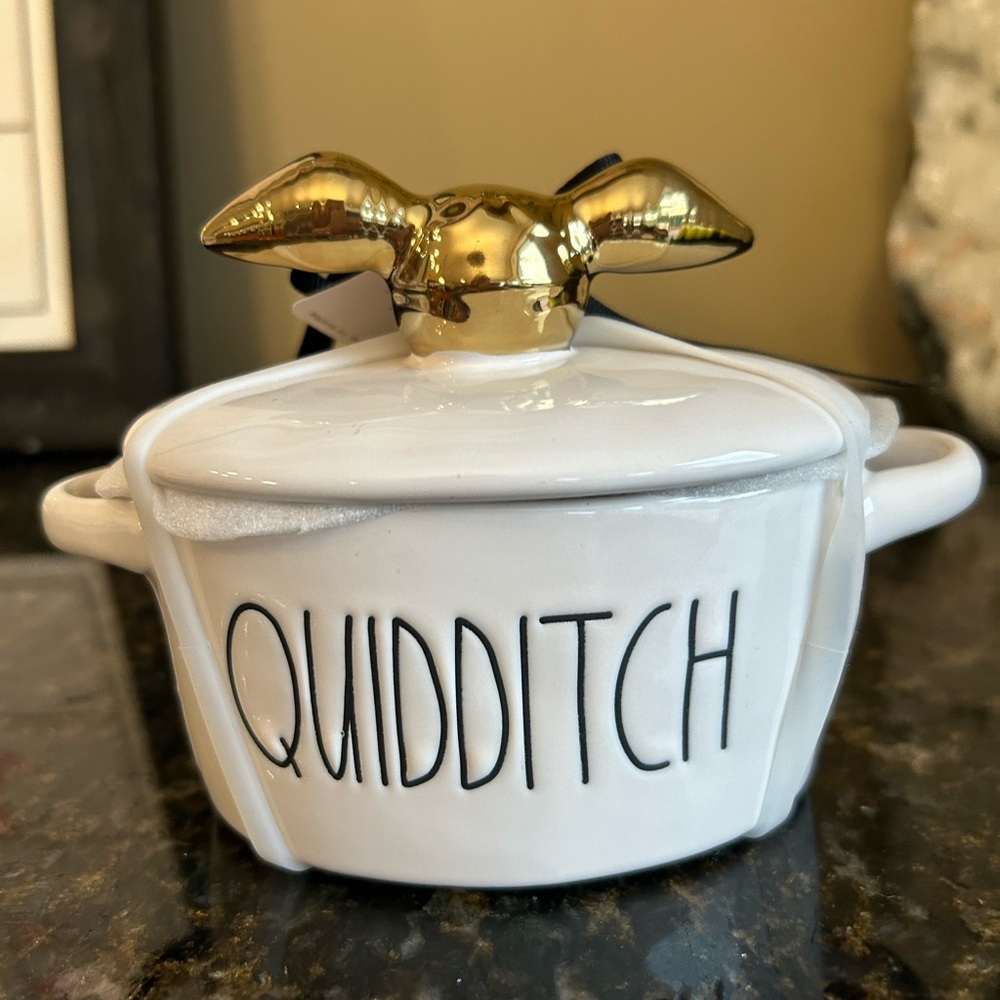 Rae Dunn Gold and White Cookware Container